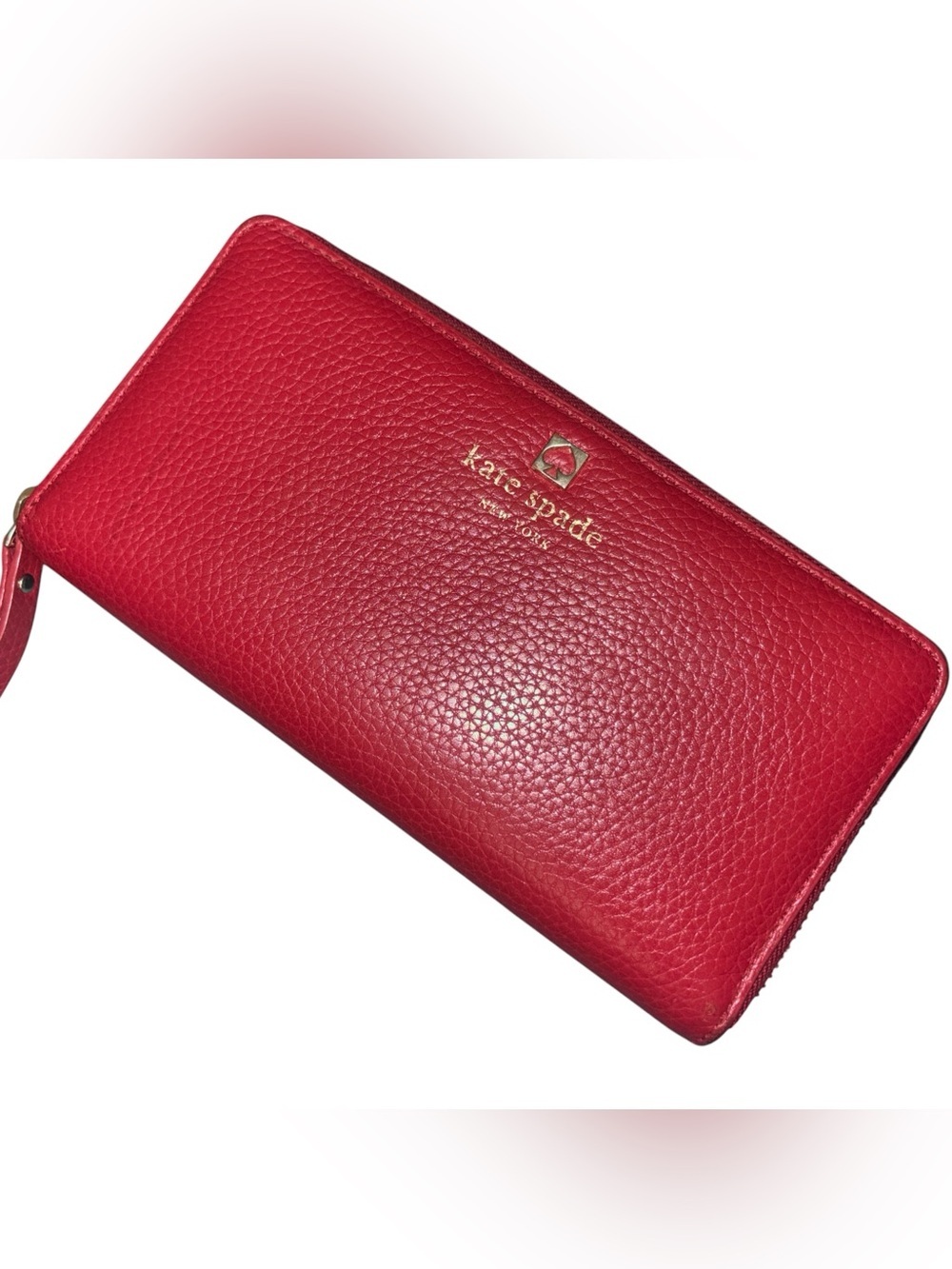 Kate Spade Red Pebbled Leather Zip Wallet with Gold Logo